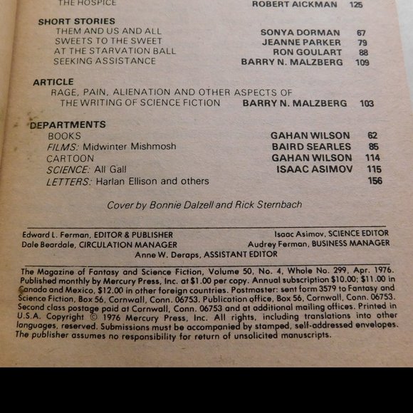 The Magazine of Fantasy & Science Fiction April 1976 - Picture 2 of 3